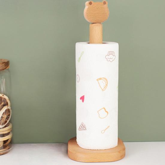 Paper Towel Holder Removable Shaft Kitchen Roll Organizer Durable Wood Non-Slip Base Multi-Use Shelf for Bathroom Kitchen