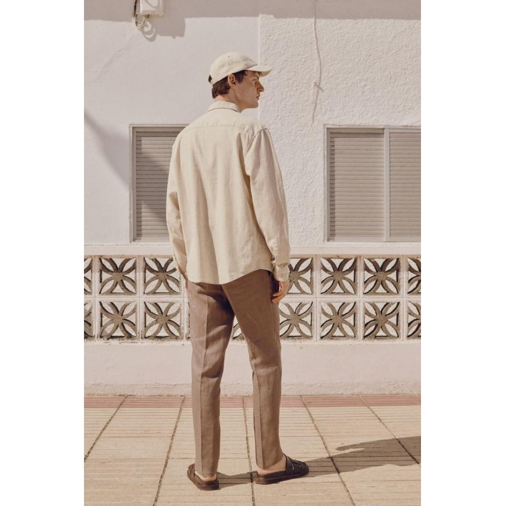 H M Regular Fit Linen Blend sHirt ligHt Beige