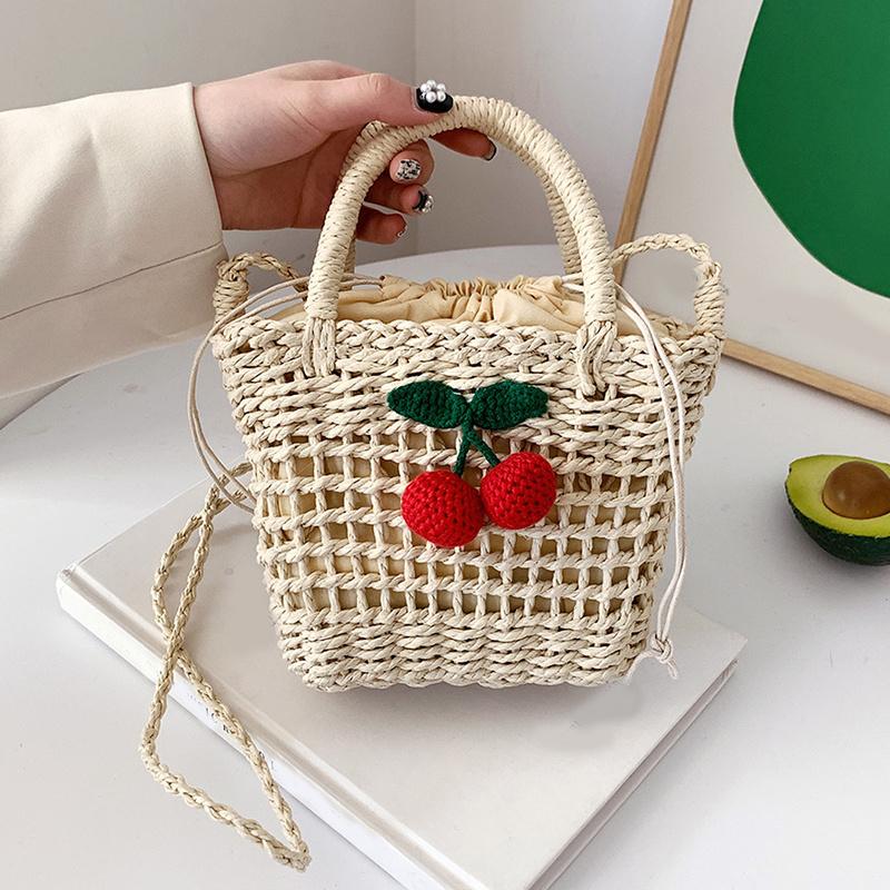 Yogodlns Çimen Dokuma Rattan Saklama Sepeti Askılı Çanta El Yapımı Hasır Dokuma Sepet Küçük El Çantaları Plaj Omuz Çantası