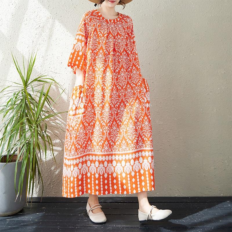 Krátký rukáv Velké bavlněné vintage květinové nové šaty pro ženy ležérní volné dlouhé letní šaty