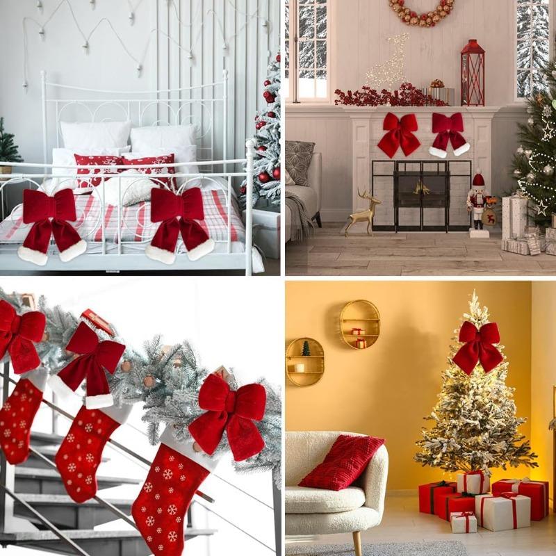3/1PCS Large Red Velvet Christmas Bow Ornaments Xmas Tree Bowknot Hanging Pendant for Holiday New Year Party Gifts Decoration
