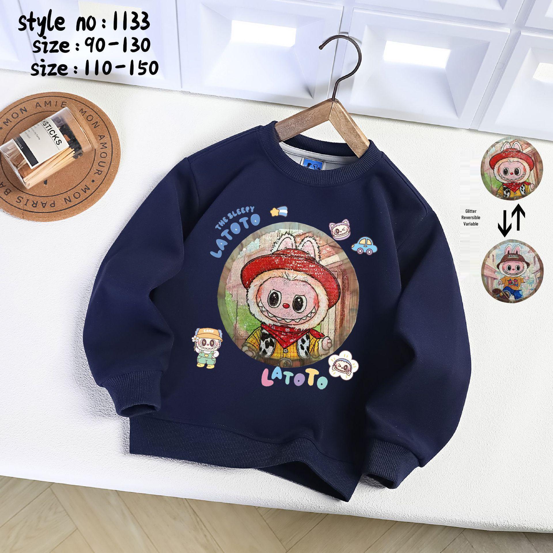 

2025 Boys’ Cartoon Sweatshirt: Color-Changing Spring/Autumn Top for Kids 120cm темно-синий