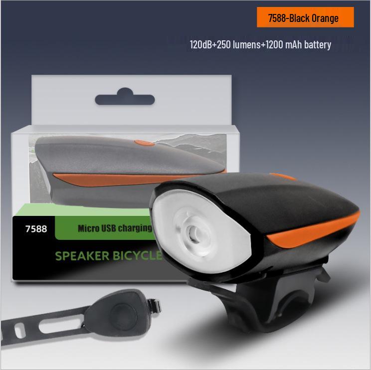 USB Rechargeable Waterproof Front Bike Light with Horn for Night Riding