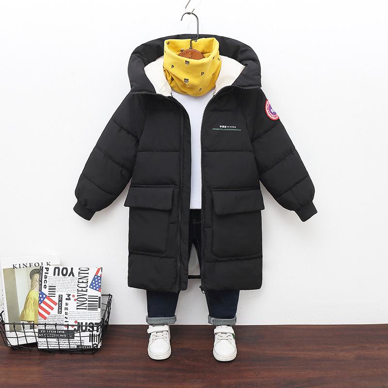 Winter Kids' Mid-Length Hooded Cotton Jacket - Korean Style, Thick and Cozy for Boys and Girls