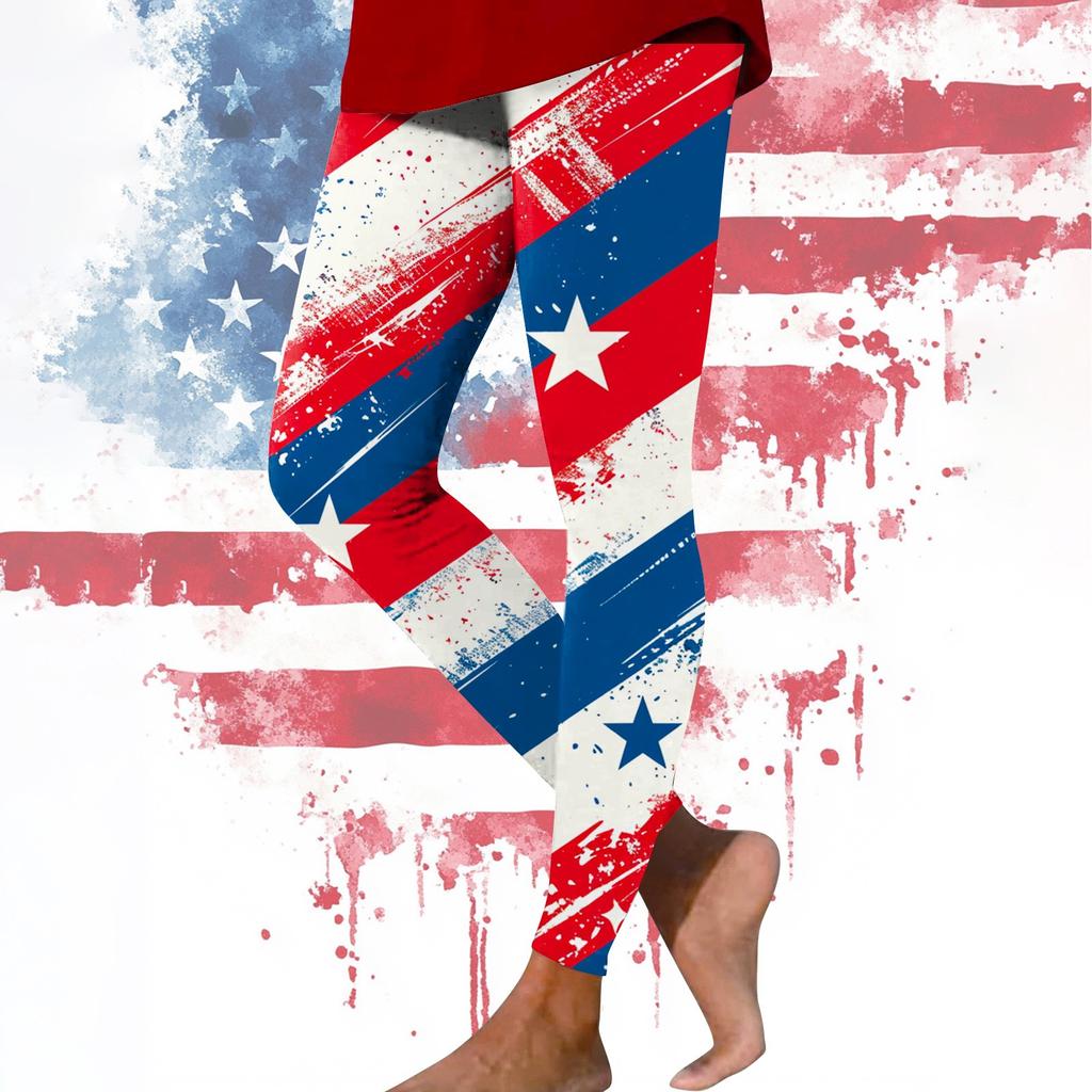 Damen Casual Fashion Outdoor Unabhängigkeitstag Bedruckte Slim Elastische Yogahose Cropped Hose