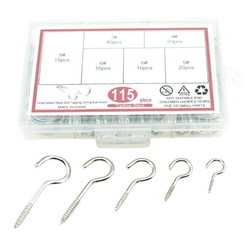 115pcs Multipurpose Stainless Steel Hanging Hooks Assorted Sizes Ceiling Hook