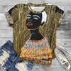 Summer Round Neck 3D African Art Print Top Fashionable Casual Short Sleeved Women's T-shirts