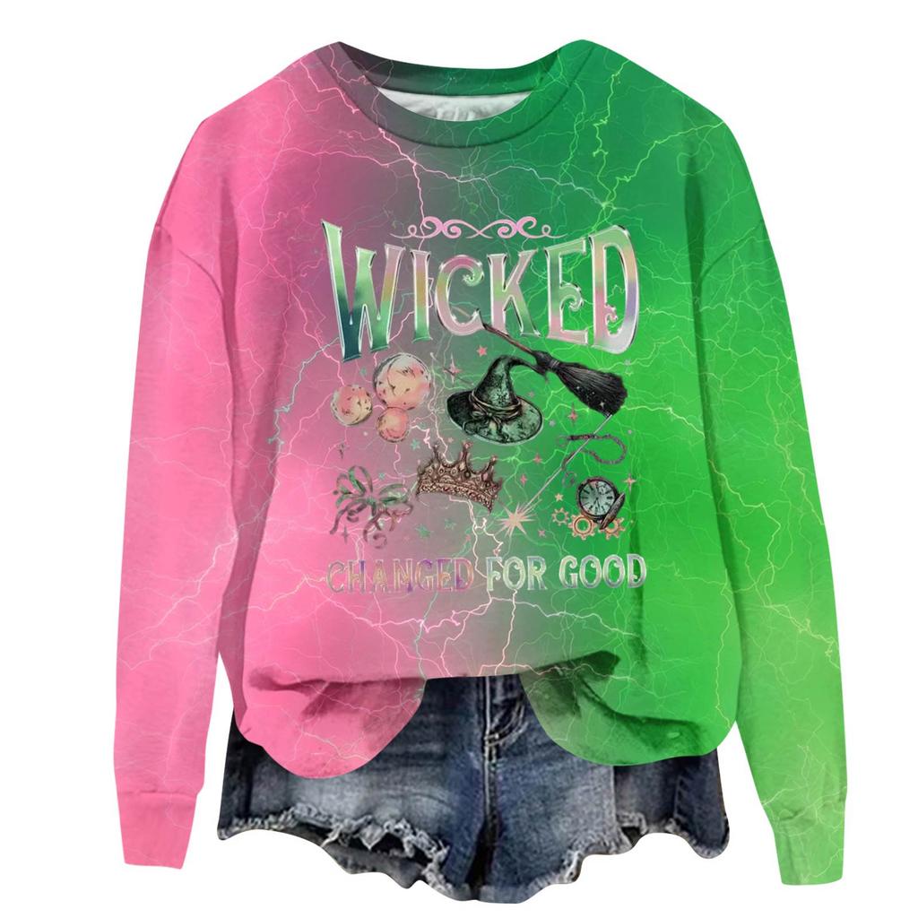 Women's Fashionable Casual Oversized Long-Sleeved Round-Neck Printed Pullover Sweatshirt