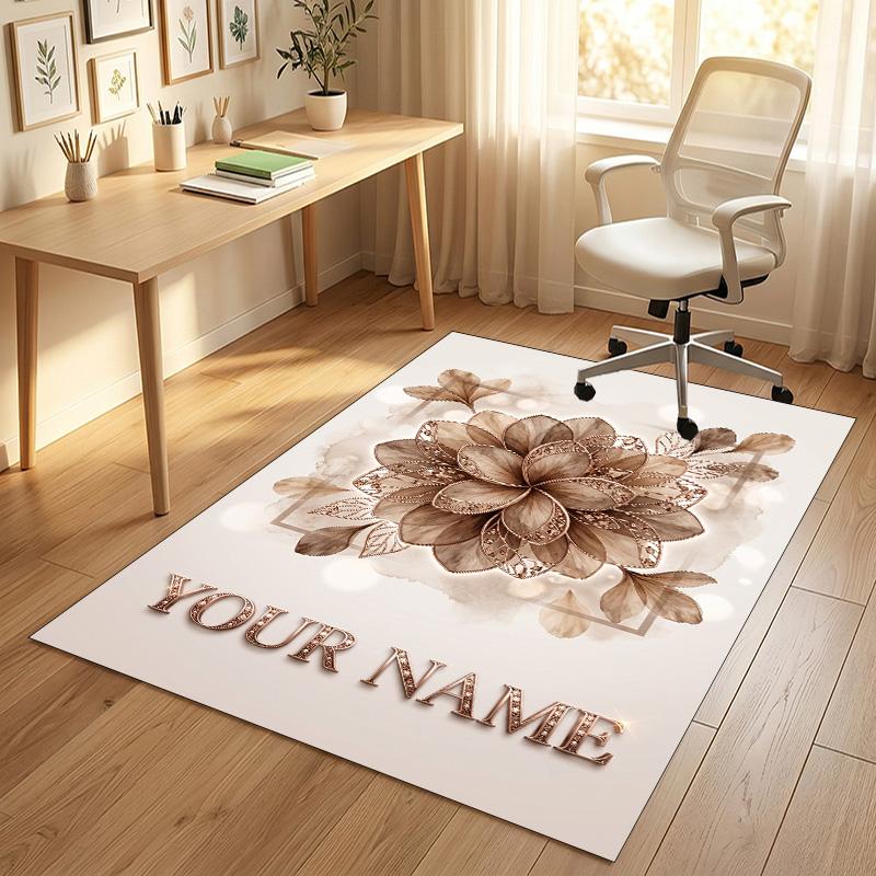 Floral Garden Theme Crystal Velvet Rug Personalized Custom Name Text Soft Floor Mat Home Decor