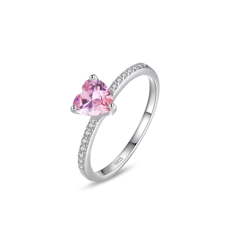 Ada Jewelry Joias Em Prata 925 Fashion Female Pure Silver Pink Heart-Shaped Zircon Ring 5