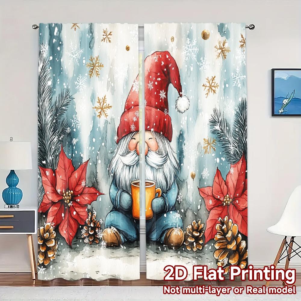 

2pcs,Curtains Cute Gnome Winter Holiday Watercolor (3) Contemporary Modern Curtains Polyester Curtains Outdoor Decorations for 52.50×116.00 CM 2pcs