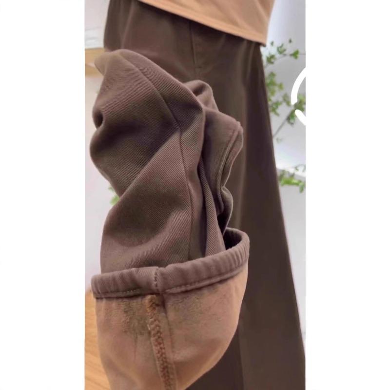 Fleece coffee wide-leg jeans women's winter, new high-waisted and thin pear-shaped narrow version straight pants