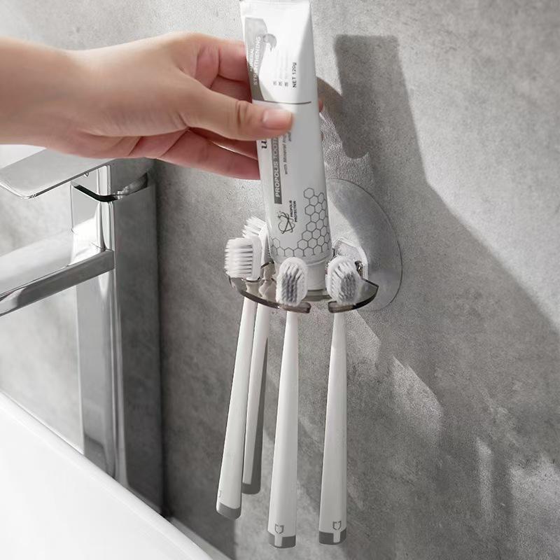 Bathroom Storage Rack Wall Mounted Self Toothbrush Holder Toothpaste Dispenser Razor Stand Bathroom Organization Home Gadgets