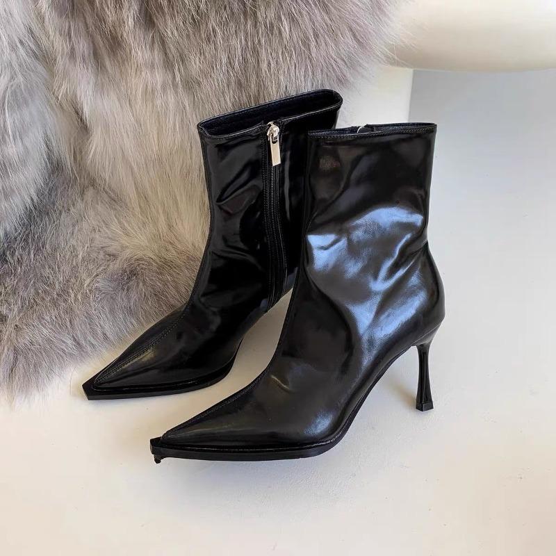 Single boots Martin women's shoes temperament black thin boots spring and autumn pointed head new thin heel short boots