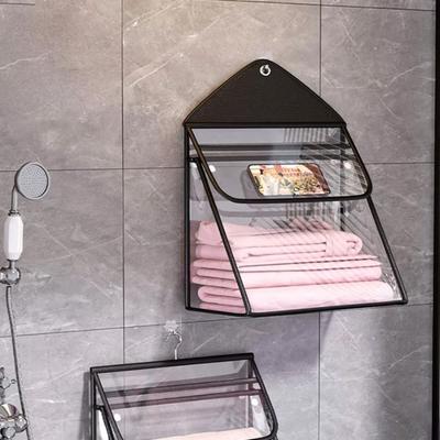 Foldable Hanging Bathroom Storage Bag Large Capacity Phone Holder Transparent Toiletry Organizer Wall Mounted Space Saving