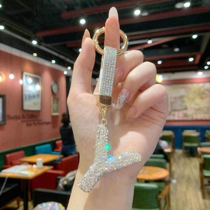 Trendy Letter Key Ring Sparkly Crystal Rhinestone Decor Keychain for Women Purse Car Key Accessory Gift