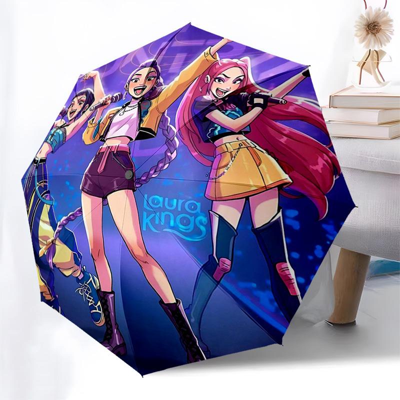 1pc Outdoor Umbrella with "Laura Kings" Print - Automatic Opening/Closing, Portable 3-Fold Design, 8-Rib Iron Frame - Perfect Gift for Fans, Trav