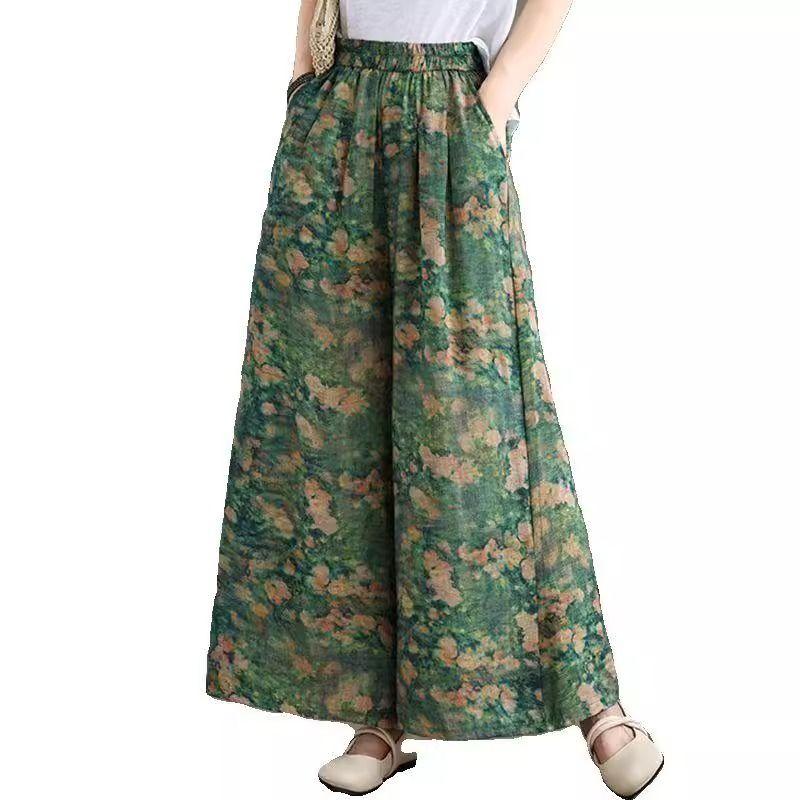 Women's Fashion Yamamoto Pants Thin Loose Printed Wide Leg Pants Skirt Summer