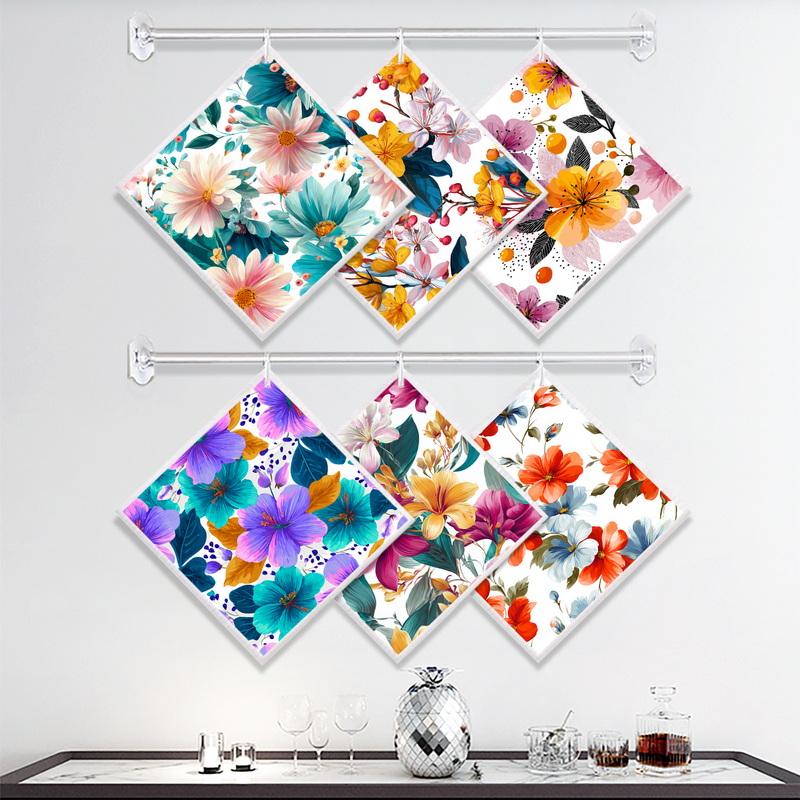 Cleaning Cloth Reusable Kitchen Dish Towels Eco-friendly Microfiber Retro Oil Painting Flowers Print Dishcloths Lint Free Washable Rags Tea Towels
