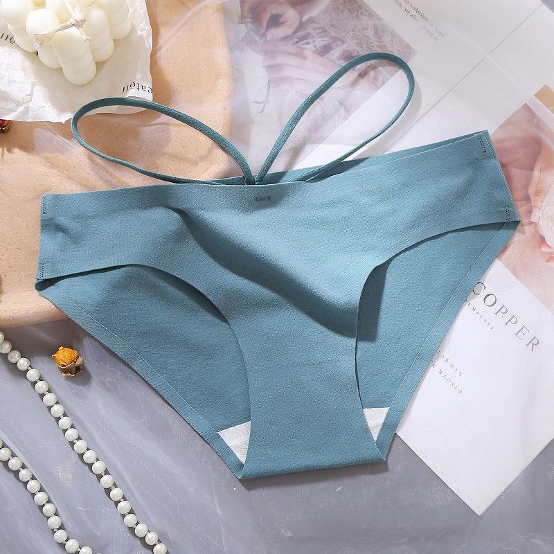 Ladies Summer Sexy Ribbon Breathable Cotton Crotch Non Mark Low Waist Triangle Briefs