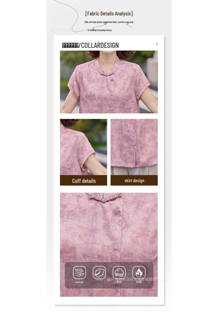 Summer 2026 Chinese-Style Chiffon Blouse for Middle-Aged Women