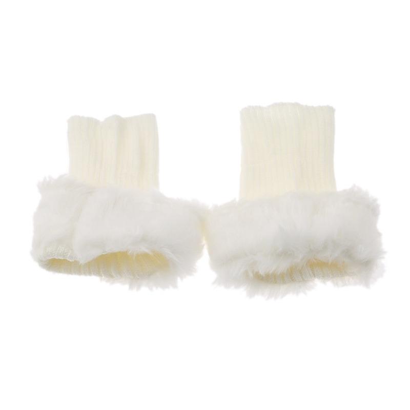 Womens Crochet Knit Fur Trim Leg Warmers Cuffs Toppers Boot Sock Winter Foot Socks