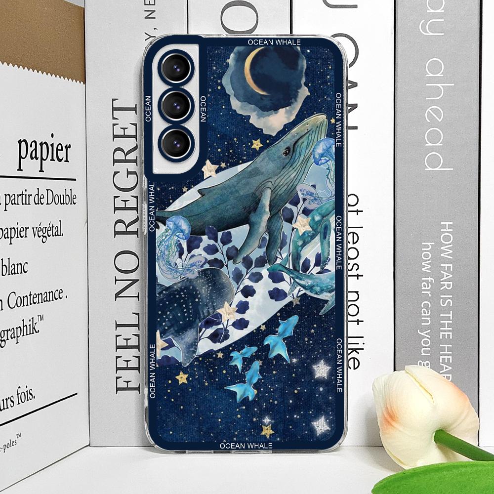 Ocean Whale Shark Swimming Phone Case for Samsung Galaxy S25 S24 S21 FE S22 Plus S23 Ultra 5G Soft Clear Covers Aesthetic Fundas