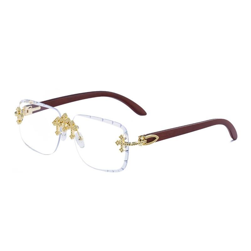 Rimless Cut Edge Gradient Pink Sunglasses Women Diamond Inlaid Metal Geometric Decor UV400 Gradient Lens Fashion Party Shades