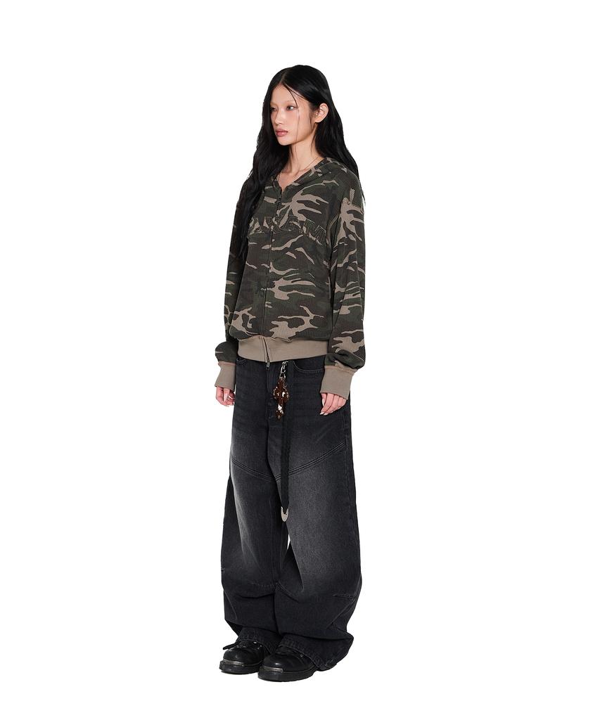 Aakam Camouflage Waffle Zip-Up Hoodie (Khaki)
