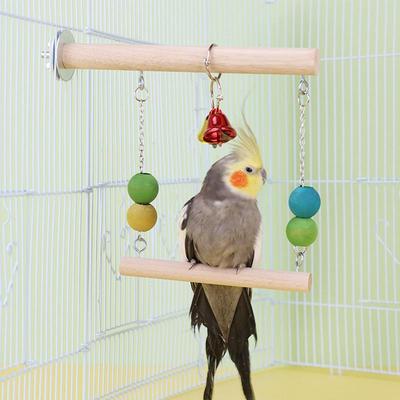 Wood Bird Swing Funny Bell-Attached Parrot Perch Natural Training Stand Holder Exercise Stand Bird Play Gym For Parakeet Conure