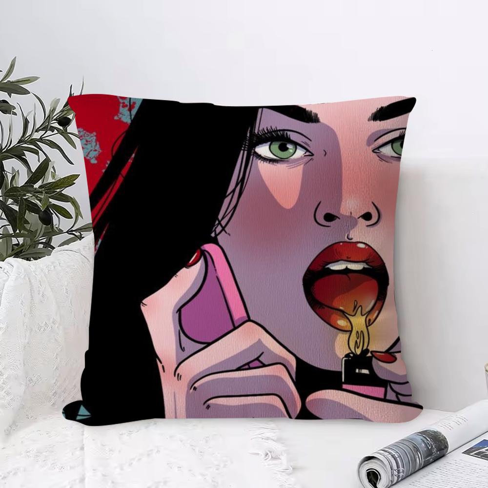 Cushion Cover Anti-dustmite Pillowcase Invisible Zipper Silky Short Plush Sofa Cushion Cover Weird Expression Doodle