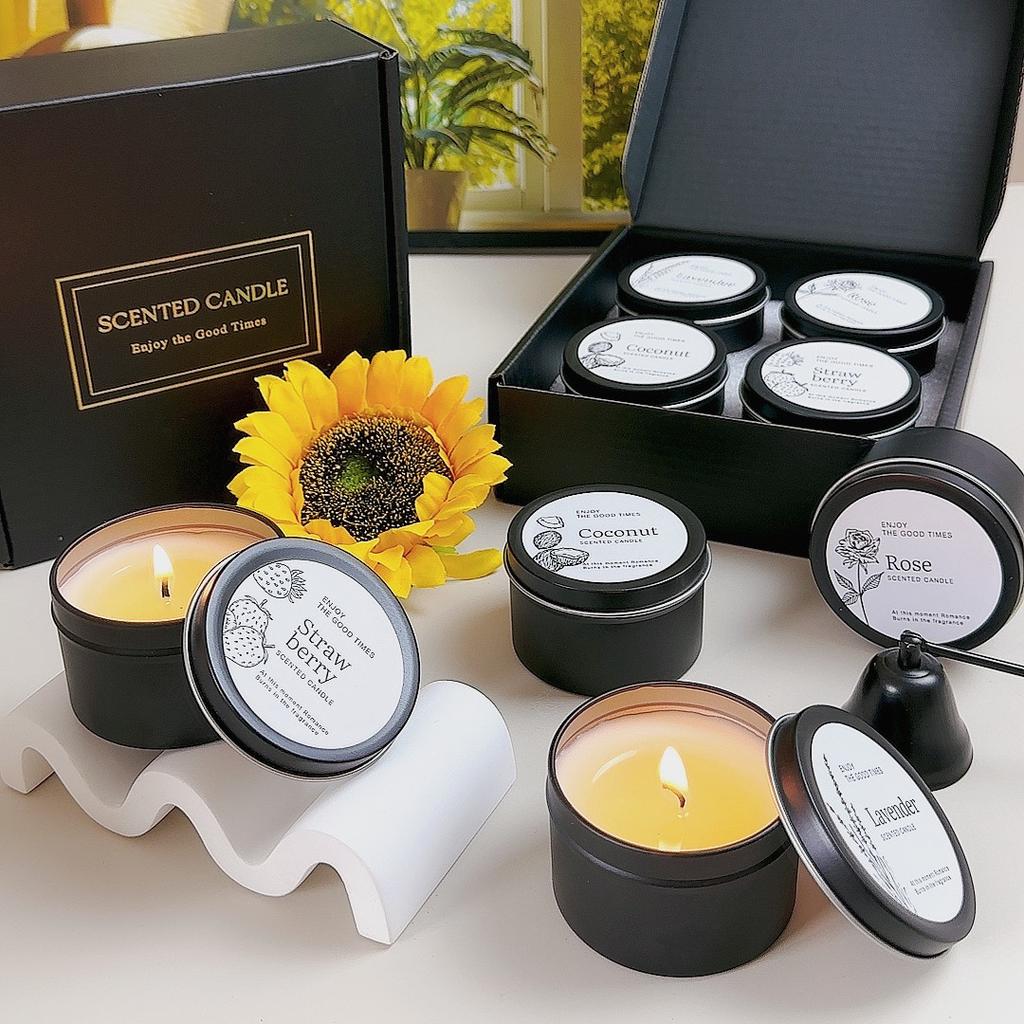 Aromatherapy Candle Gift Box Set Soy Wax Plant Essential Oil Fragrance Frosted Black Pot Souvenir Gift
