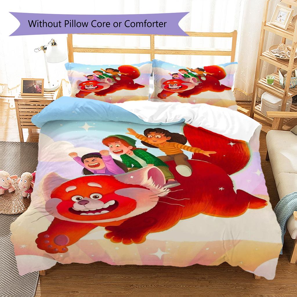 Cartoon Red Panda Pattern Bedding Quilt Set Quilt Cover Pillowcase Home Decoration Gift (1 * duvet cover + 2 * pillowcase, without core)