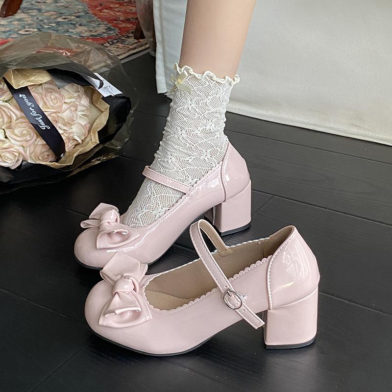 Spring Autumn Mary Jane Shoes Pink White Fashion Shallow Round Toe Mid Heel Shoes Ladies Elegant Outdoor Single Pumps Shoes
