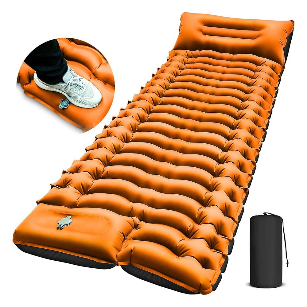 Camping Sleeping Pad Ultralight Camping Mat with Pillow Built-in Foot Pump Inflatable Sleeping Pads Compact for Camping Hiking