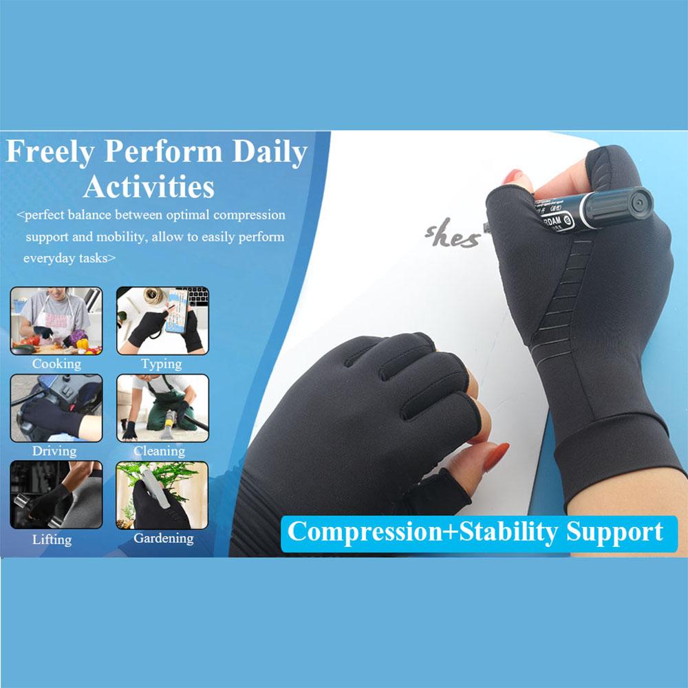Durable And Safe 1 Pair Arthritis Compression Copper Ion Glovesrelieve Hand Pain Swelling&Carpal Tunnel Fingerless For Typingsupport For Joints