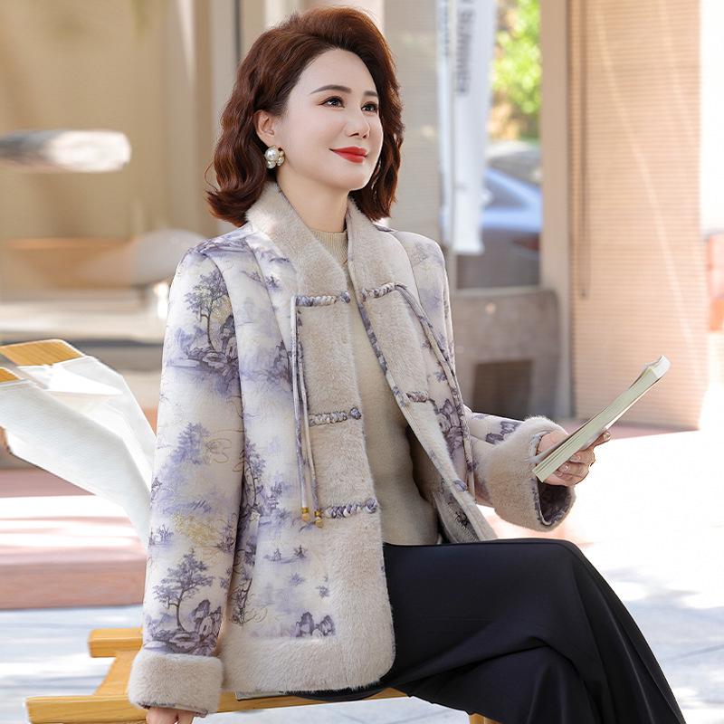 Mom's 2025 New Chinese Style Short Warm Coat for Middle-Aged and Elderly - Versatile Autumn/Winter Outerwear