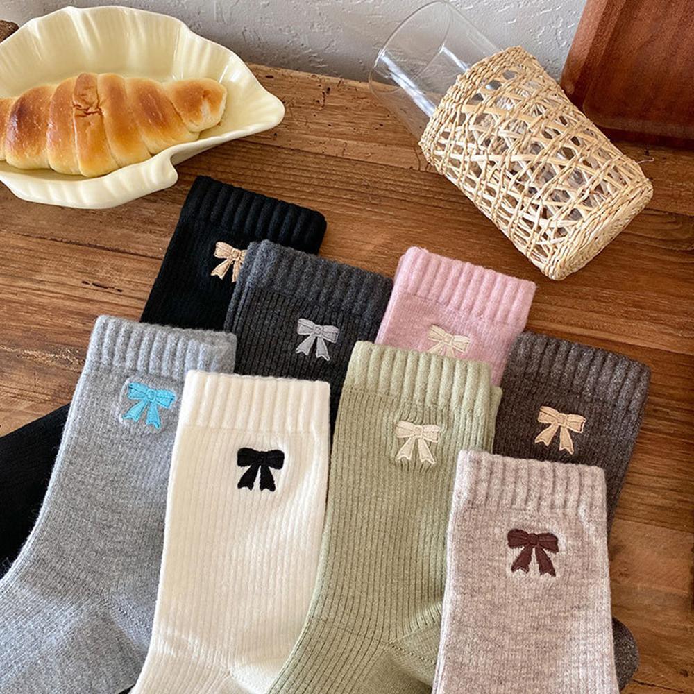 Warm Women's Mid-Calf Socks Thickened Seamless Socks Fashion Bow Knot Socks  for Women Girls