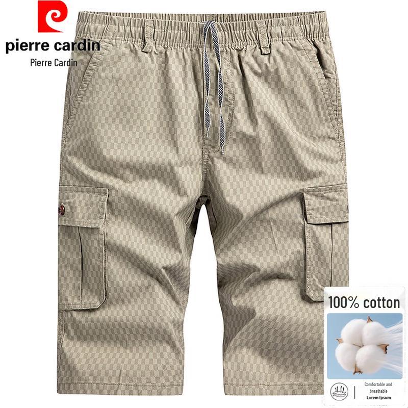Pierre Cardin Men s 100% Cotton Plaid Multi-Pocket Capri Shorts 4XL