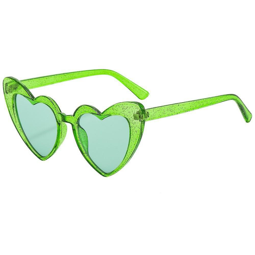 

Shimmery Glitter Heart Sunglasses Cute Retro Cat Eye Frame Durable&Lightweight Perfect for Beach Bachelorette Looks KJ044