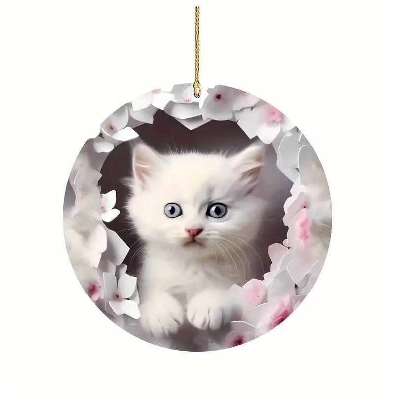 

Charming Acrylic White Cat Hanging Ornament For Car Interior Decoration