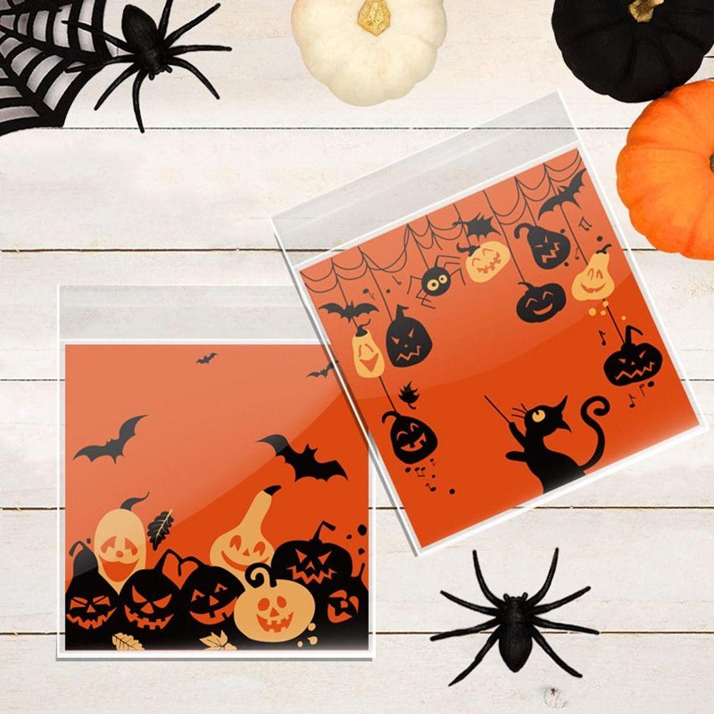 100Pcs Plastic Trick or Treat Bags Clear Candy Cookie Bags Practical Halloween Candy Bags  for Home