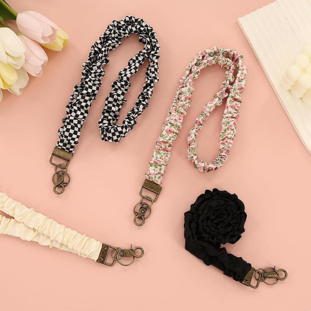 4 PCS Scrunchie Lanyard Cute Scrunchie Lanyard Teacher with Clip Stretchy Lanyards for Teachers Cute Neck Keychain for Id Badges Keys Teacher Women
