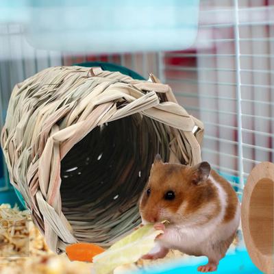 Hamster Nest Chew Toy Natural Grass Hand Woven Straw Nest Small Pet Hideout Tunnel Bed Cage Accessories