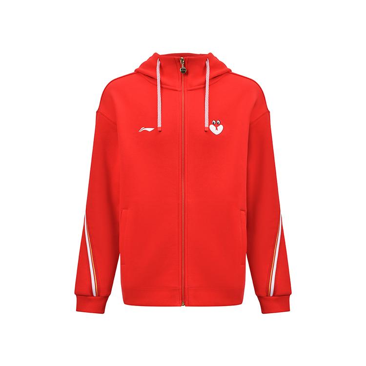 Li Ning Ping Pong Series Snake Year Print Skin-Friendly Soft Daily Casual Sports Hoodie Unisex Hoodie Crimson-Red AWDVB71-2