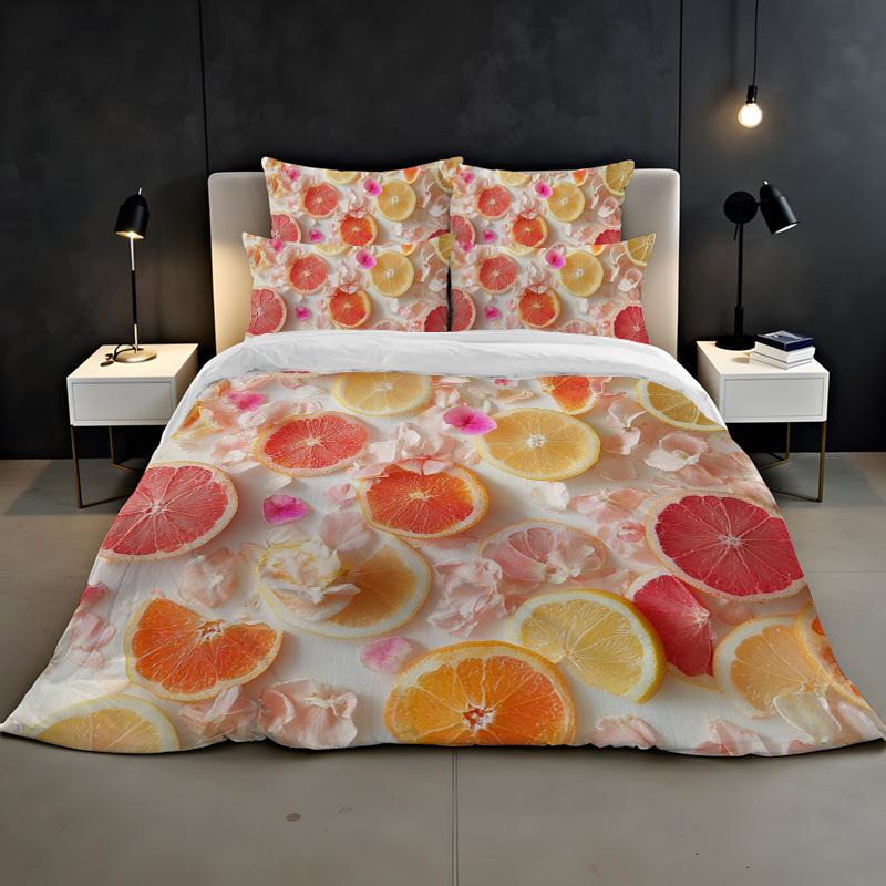 3D Digital Printing Bedding Two Or Three Piece Fruit Orange Polyester Quilt Cover