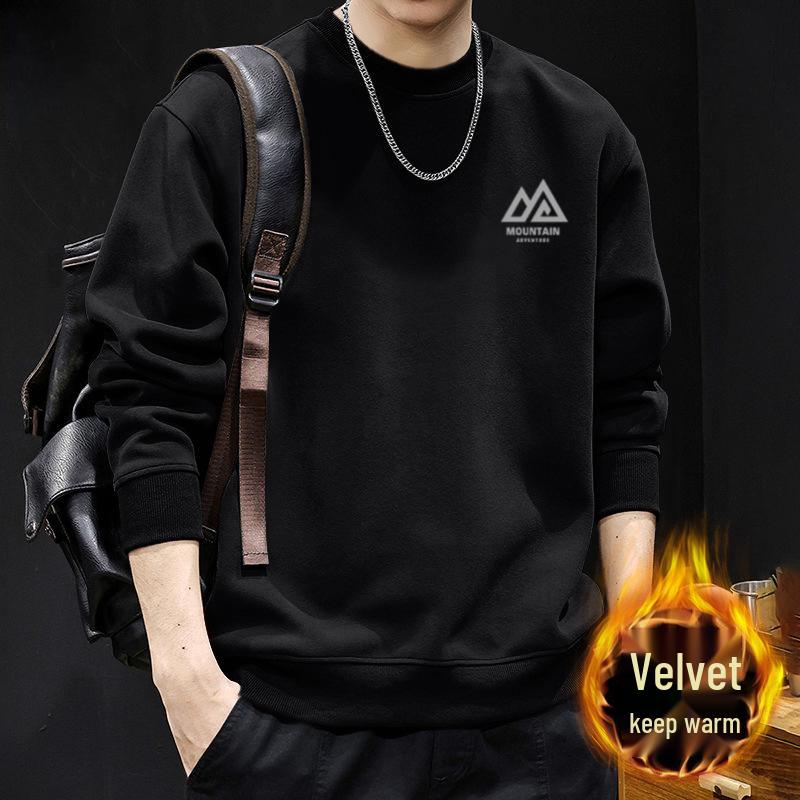Men's American Trendy Brand Fleece-Lined Oversized Thick Hoodie - Round Neck, Perfect for Spring, Autumn, and Winter