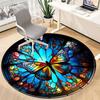 1PC Butterfly StainedGlass Office Round Area Rug,  Mat Suitable ForOffice, Under Office Chairs Bedroom Living Room Home Decor, Room Deco