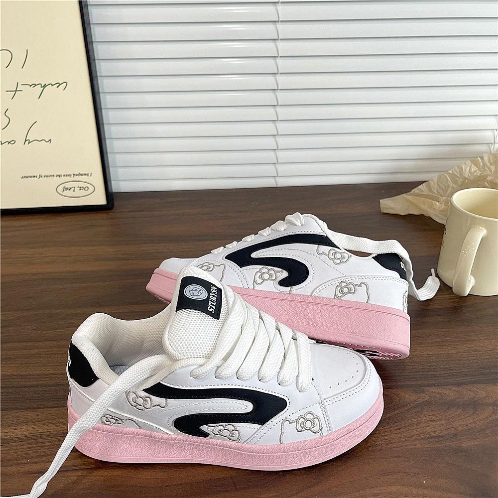 Girls Heart Black Pink Bread Shoes Women Ins Spring New Board Shoes Versatile Casual