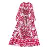 Palace Style Round Neck Print Lantern Sleeve Loose Dress